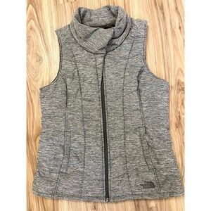 THE NORTH FACE Vest Womens Sz Large Heather Gray Quilted Full-Zip Puffer Black